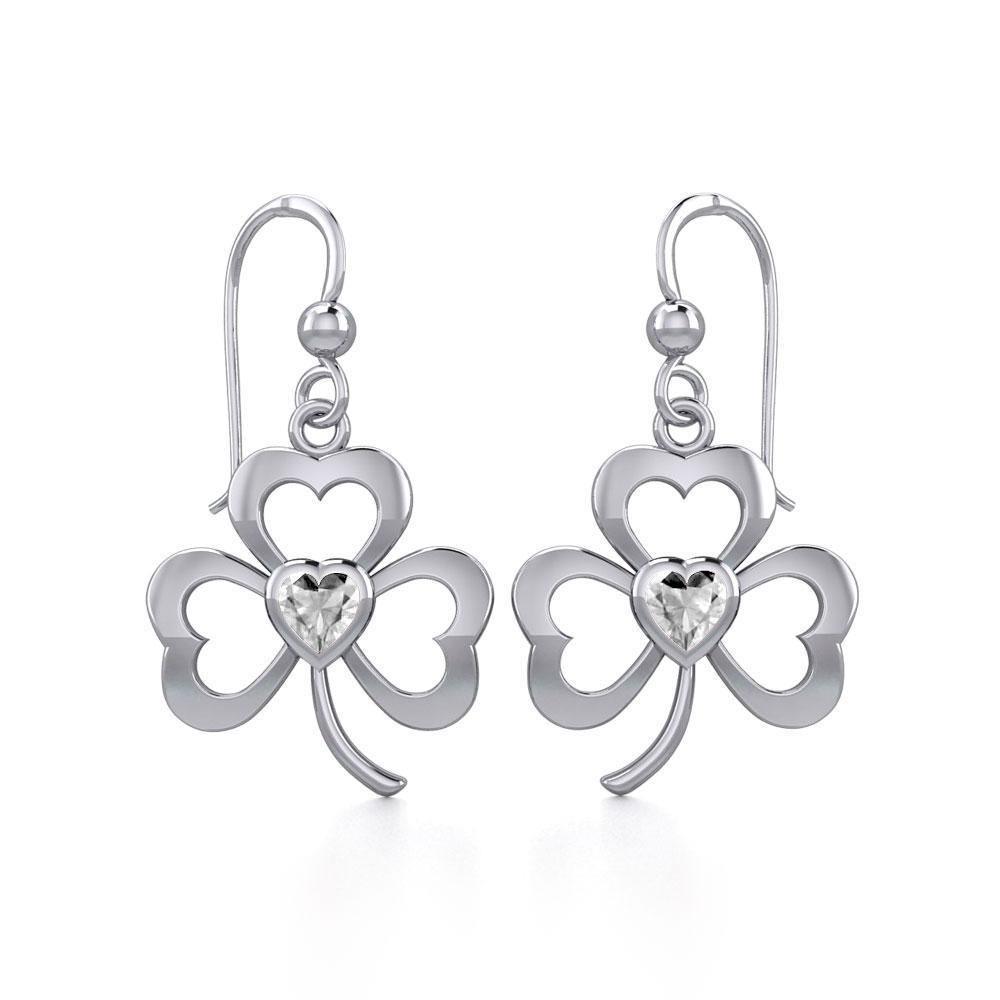 Silver Shamrock Earrings with Heart Gemstone TER1835 Earrings