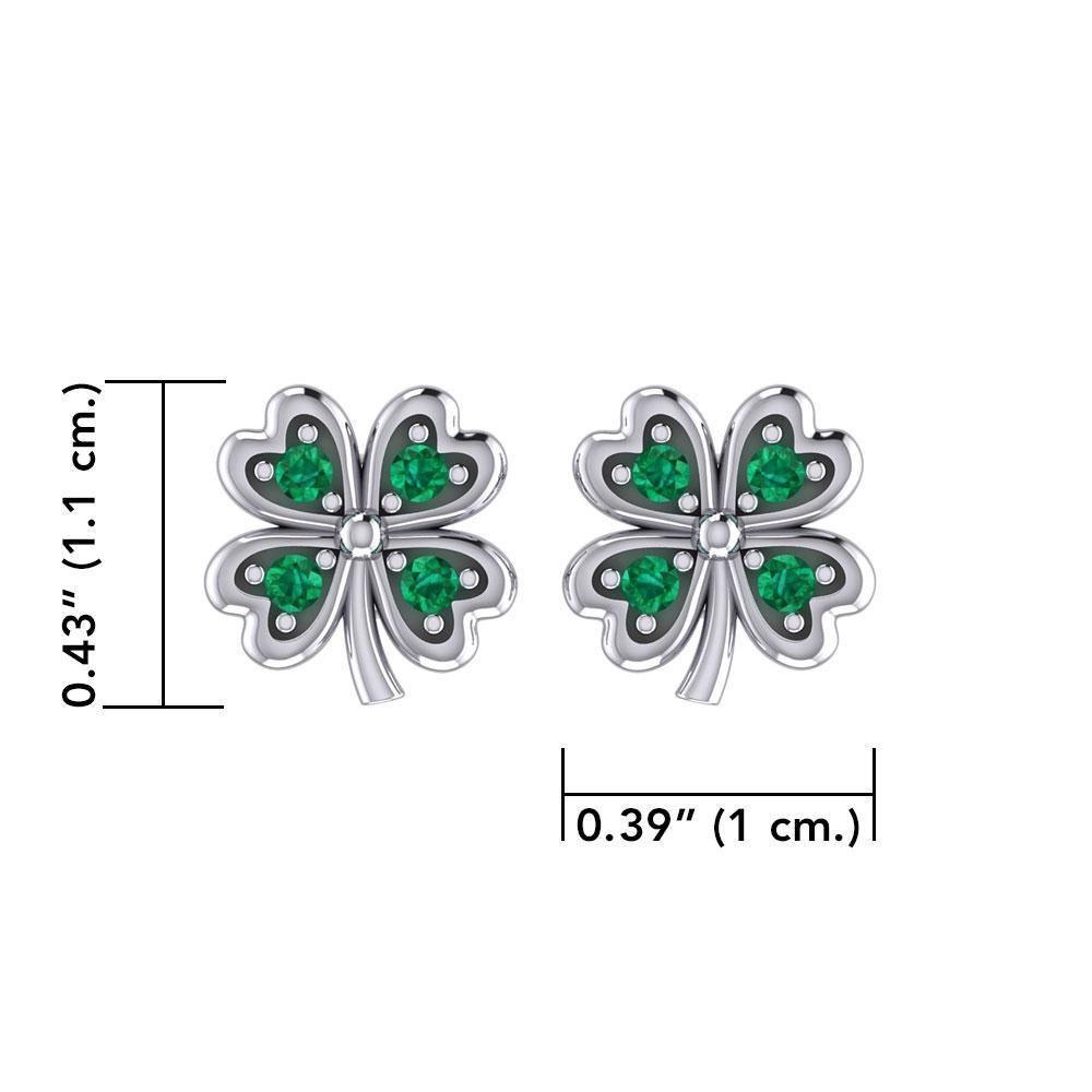 Lucky Four Leaf Clover Silver Post Earrings with Gemstone TER1844 Earrings