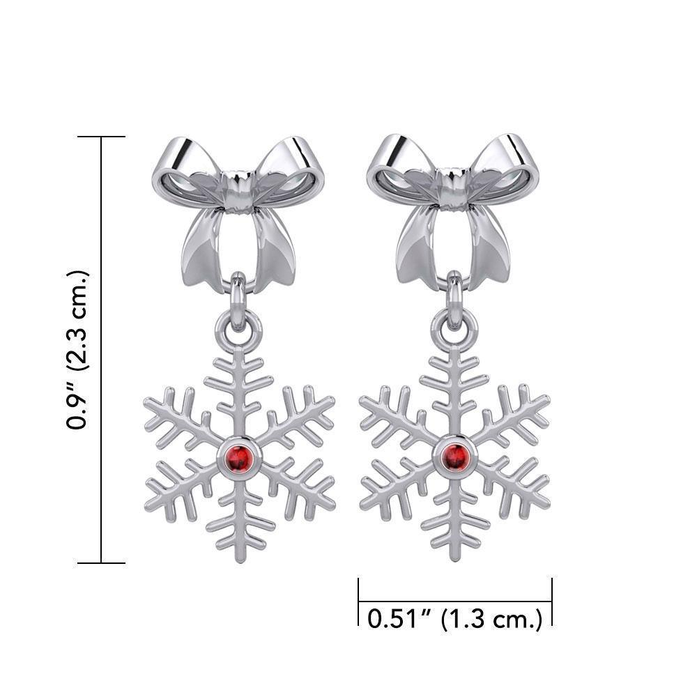 Ribbon with Dangling Gemstone Snowflake Silver Post Earrings TER1855 Earrings