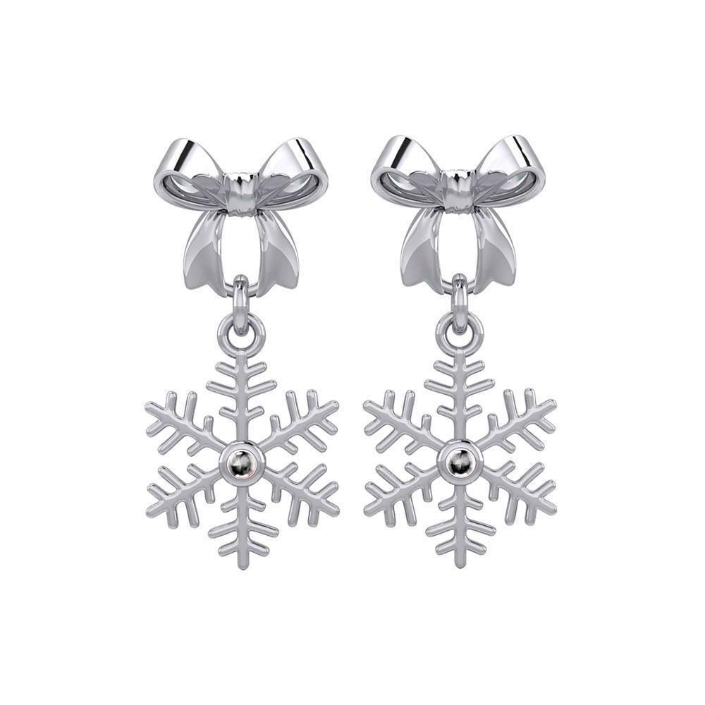 Ribbon with Dangling Gemstone Snowflake Silver Post Earrings TER1855 Earrings