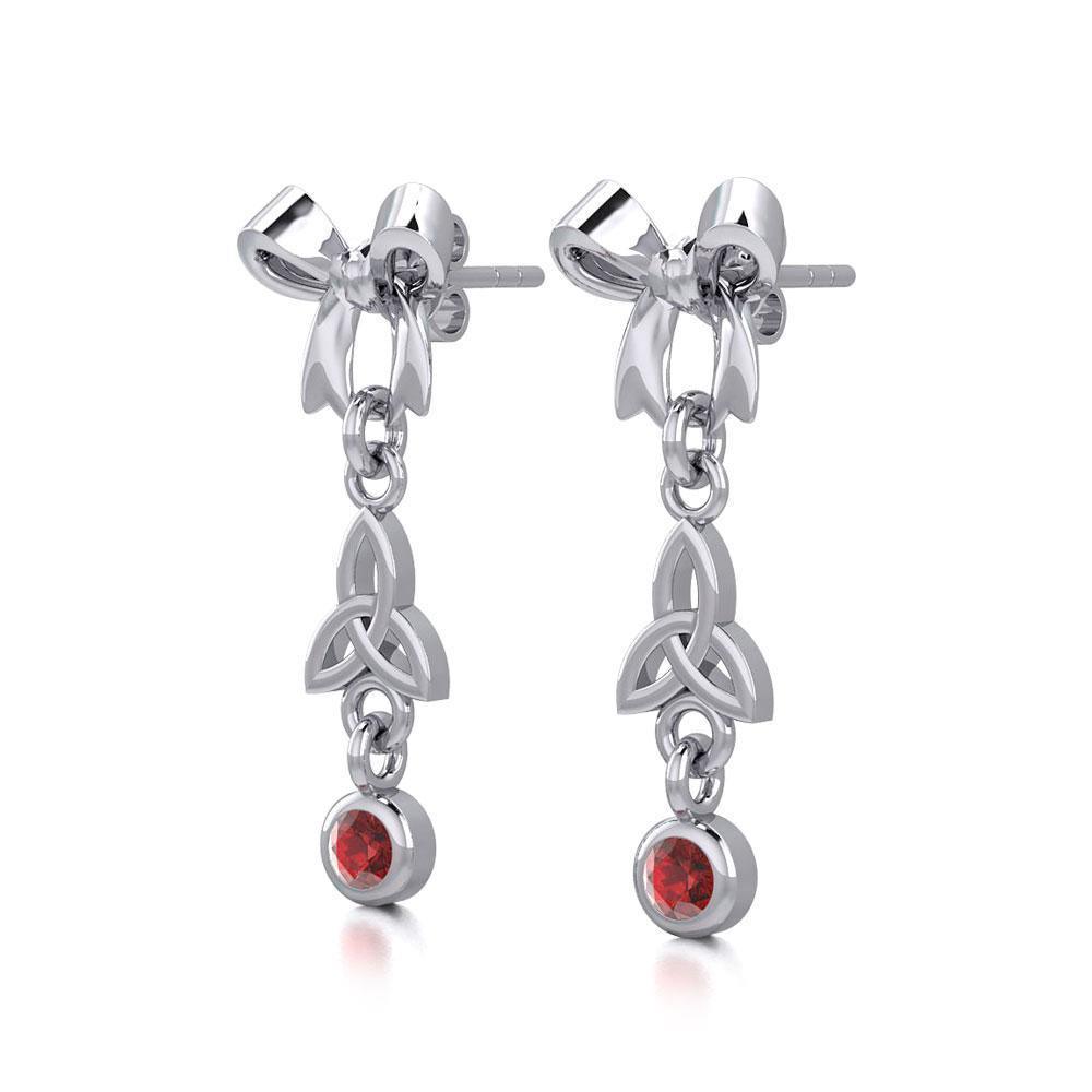 Ribbon with Dangling Gemstone Trinity Knot Silver Post Earrings TER1856 Earrings