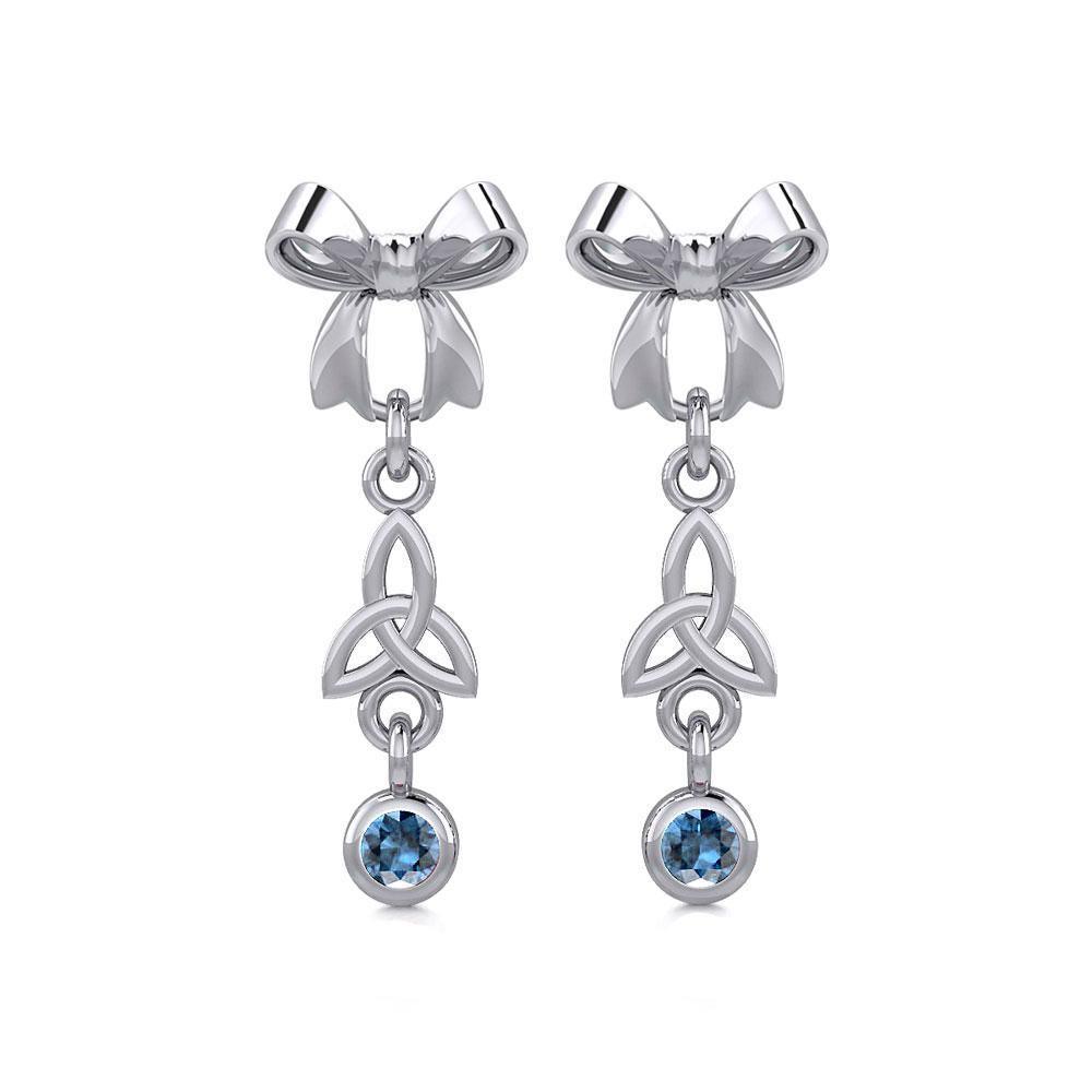 Ribbon with Dangling Gemstone Trinity Knot Silver Post Earrings TER1856 Earrings