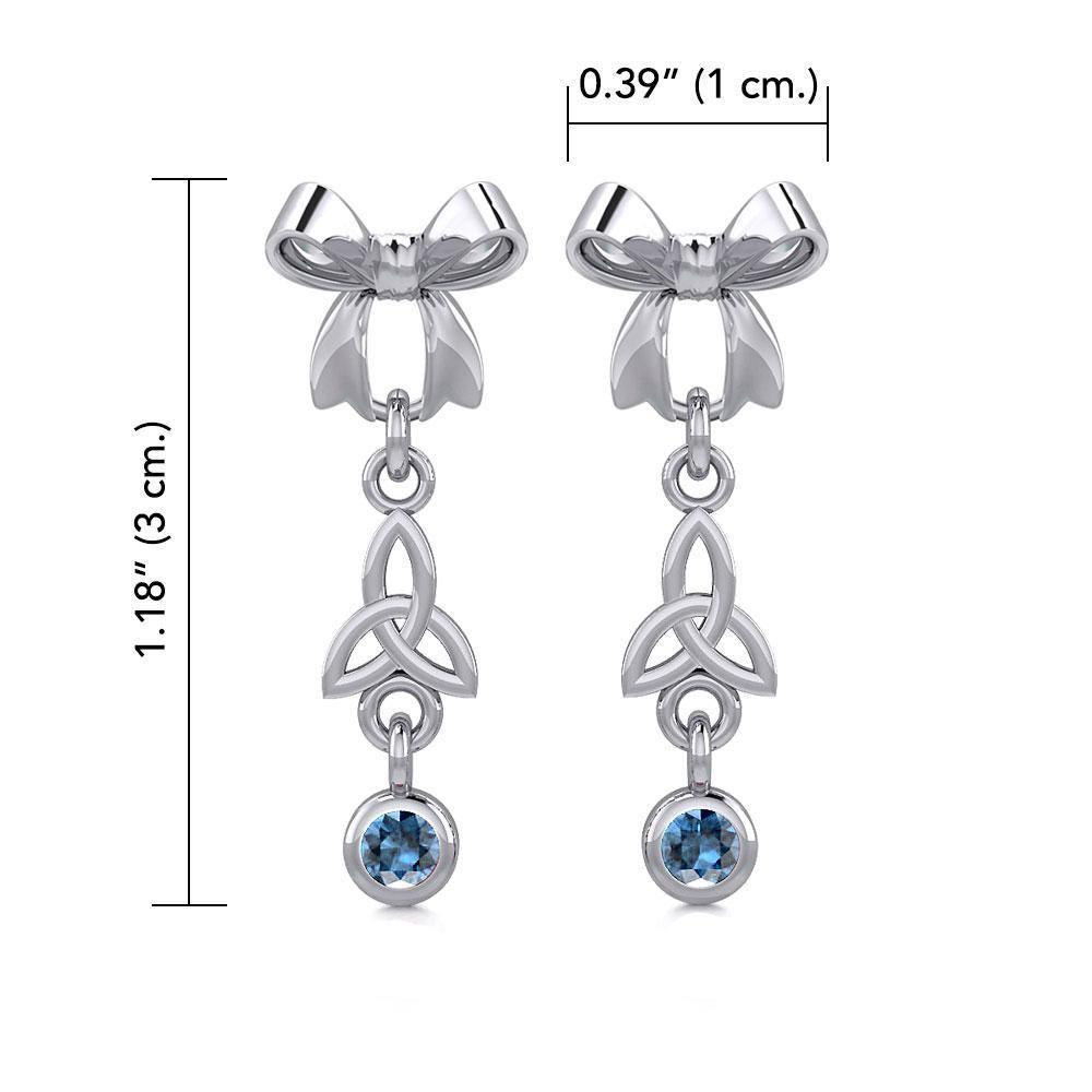 Ribbon with Dangling Gemstone Trinity Knot Silver Post Earrings TER1856 Earrings