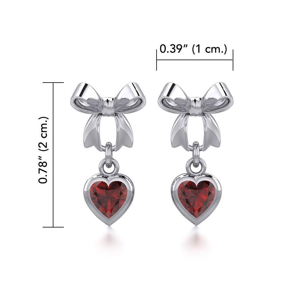 Ribbon with Dangling Gemstone Heart Silver Post Earrings TER1858 Earrings