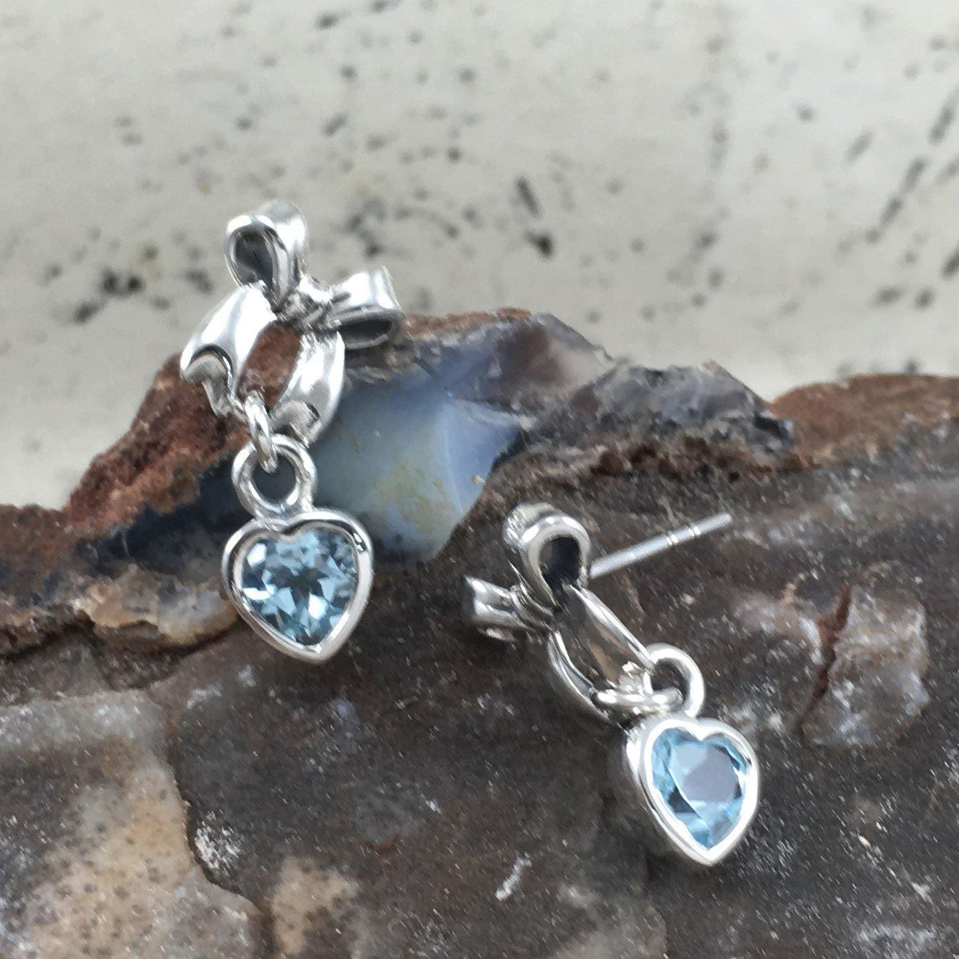 Ribbon with Dangling Gemstone Heart Silver Post Earrings TER1858 - Wholesale Jewelry