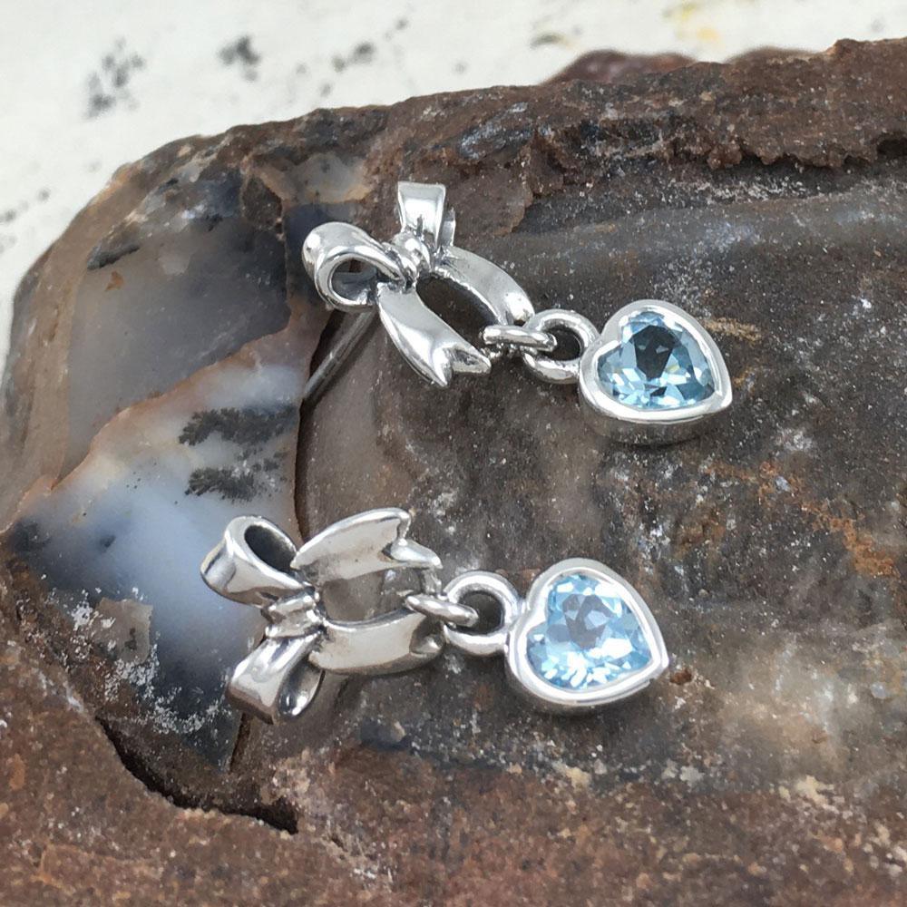 Ribbon with Dangling Gemstone Heart Silver Post Earrings TER1858 - Wholesale Jewelry