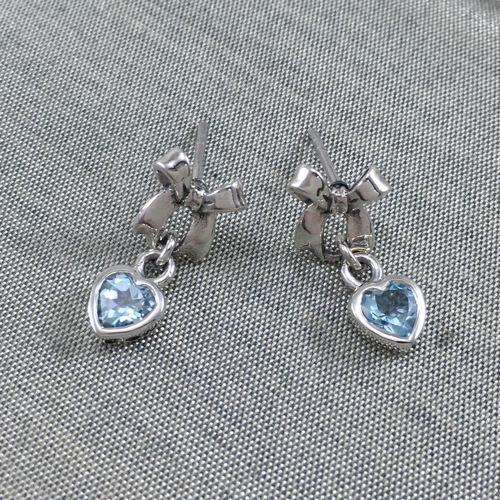 Ribbon with Dangling Gemstone Heart Silver Post Earrings TER1858 - Wholesale Jewelry