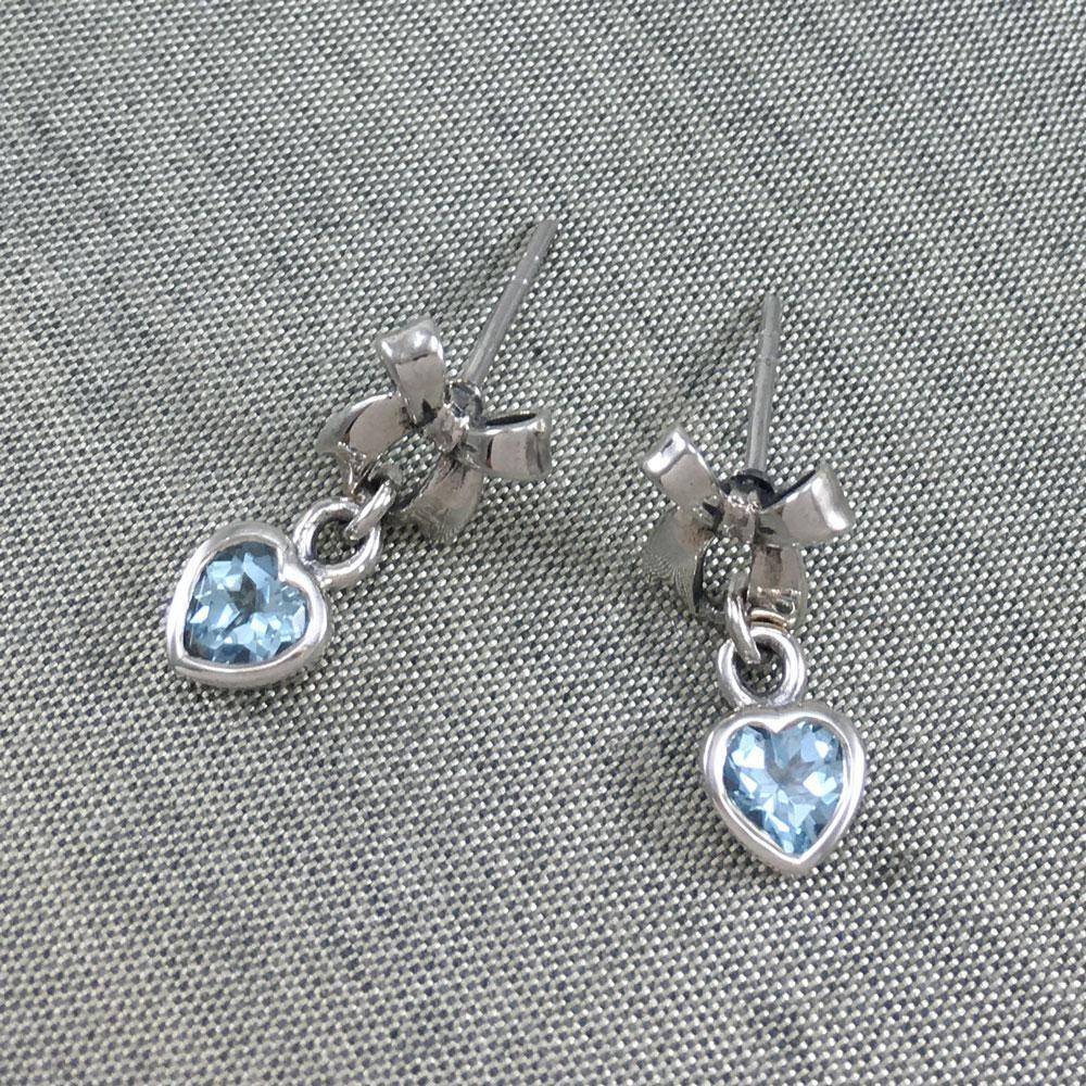 Ribbon with Dangling Gemstone Heart Silver Post Earrings TER1858 - Wholesale Jewelry