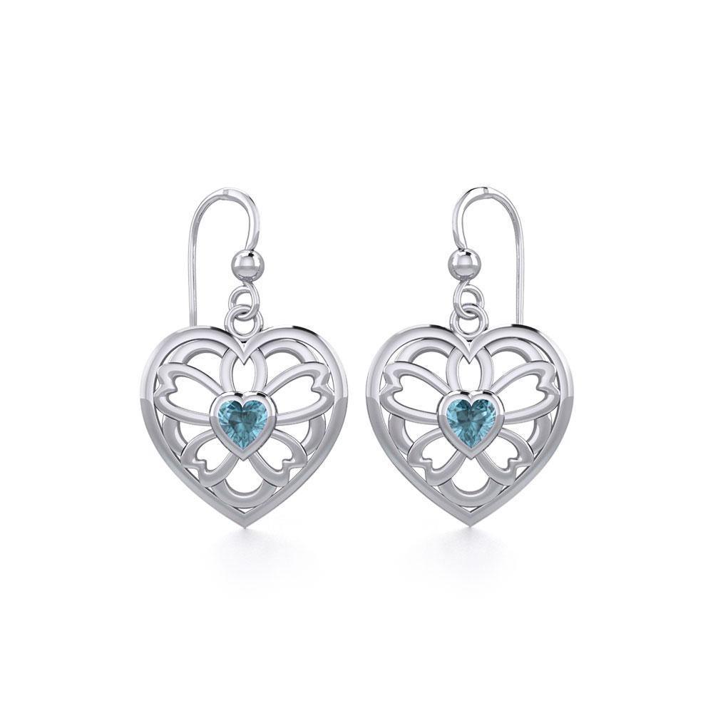 Flower in Heart Silver Earrings with Gemstone TER1880 Earring