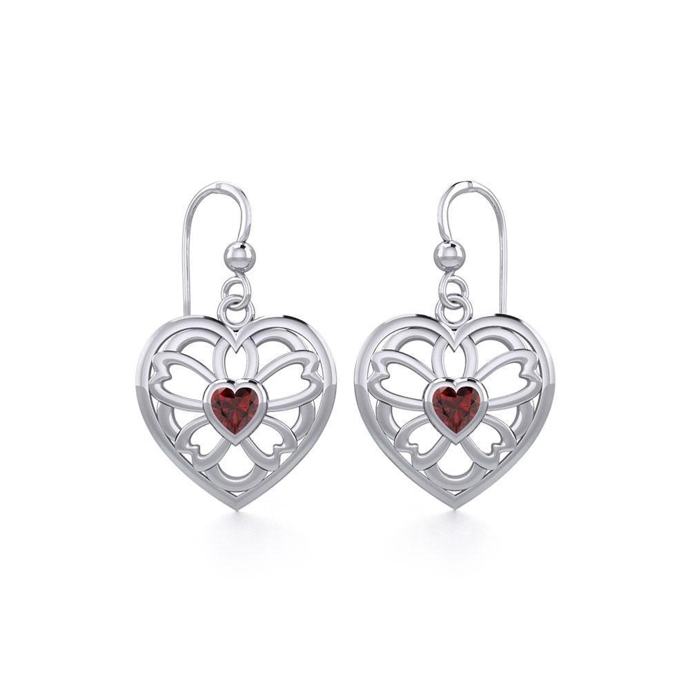 Flower in Heart Silver Earrings with Gemstone TER1880 Earring