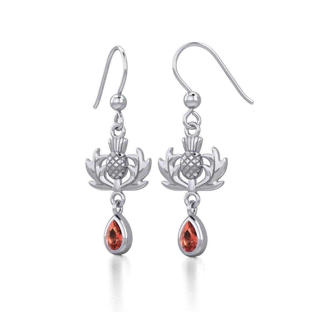 Thistle Silver Earrings with Dangling Gemstone TER1914 Earrings