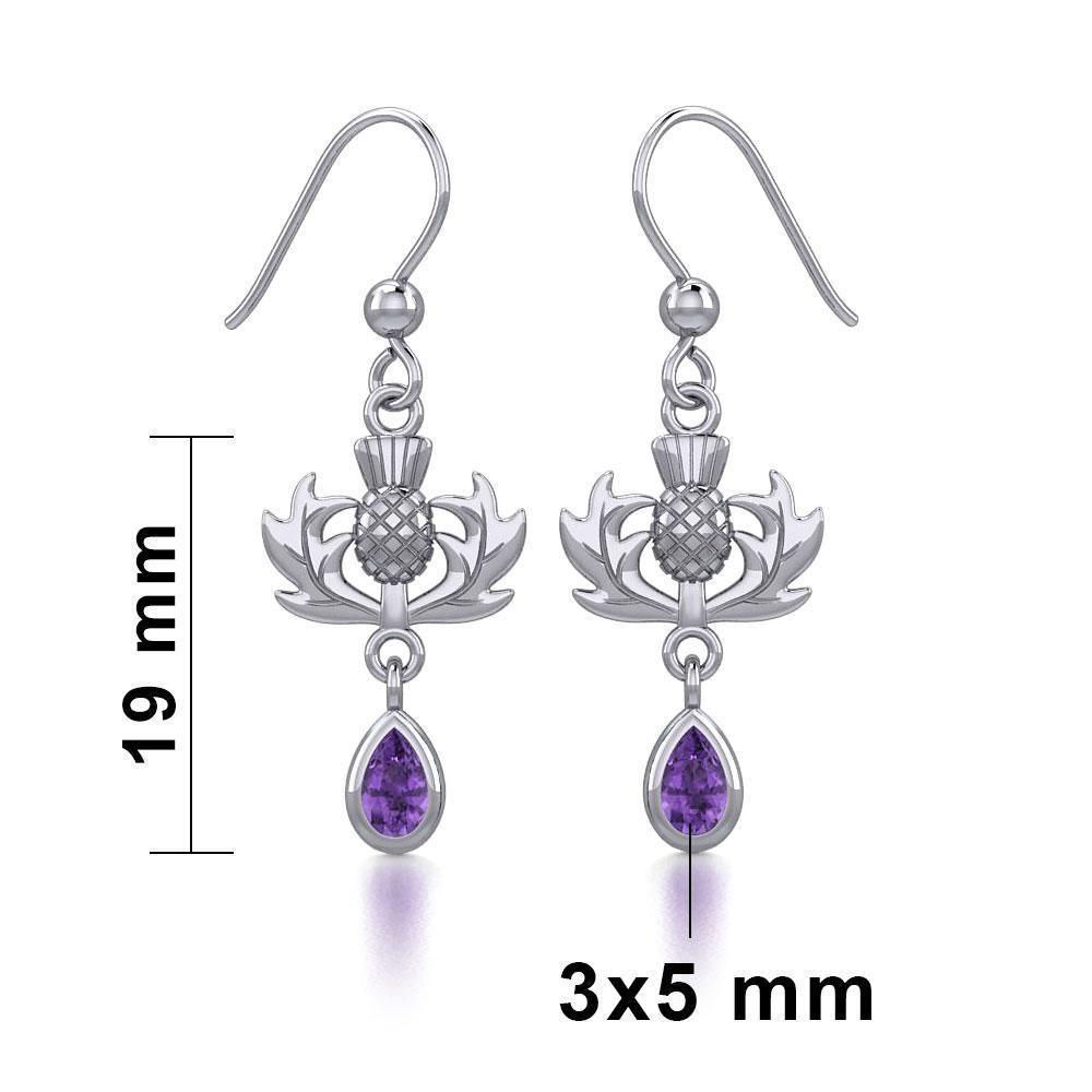 Thistle Silver Earrings with Dangling Gemstone TER1914 Earrings