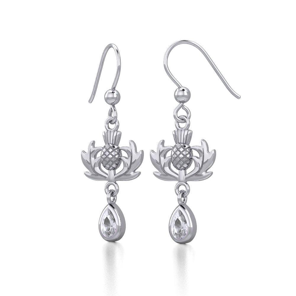 Thistle Silver Earrings with Dangling Gemstone TER1914 Earrings