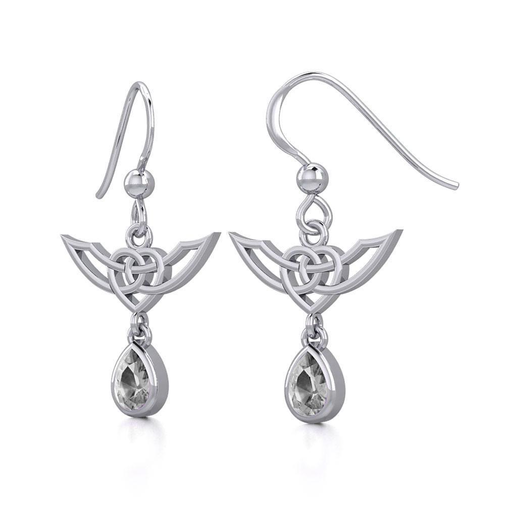 Celtic Knotwork Silver Earrings with Dangling Gemstone TER1933 - Peter Stone Wholesale