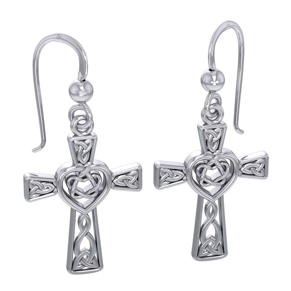 Celtic Knotwork Heart with Cross Silver Earrings TER1969 - peterstone.dropshipping