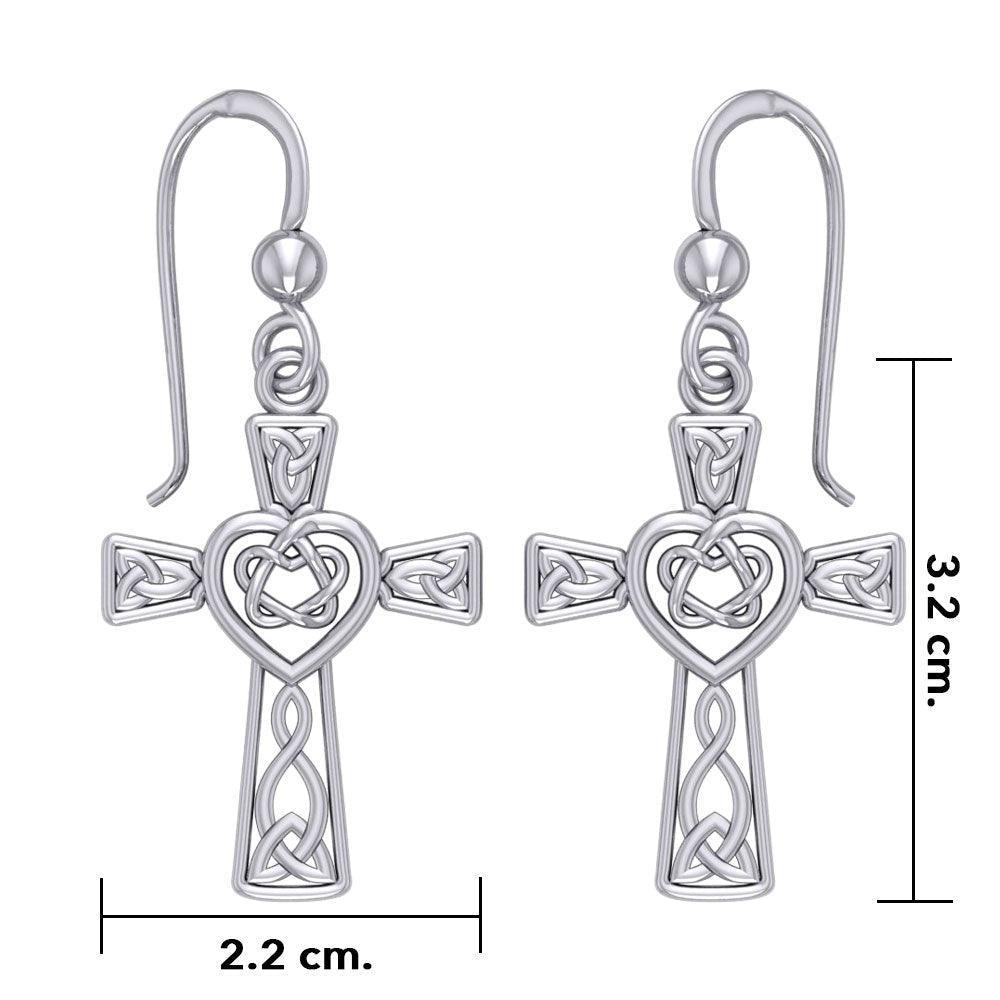 Celtic Knotwork Heart with Cross Silver Earrings TER1969 - peterstone.dropshipping