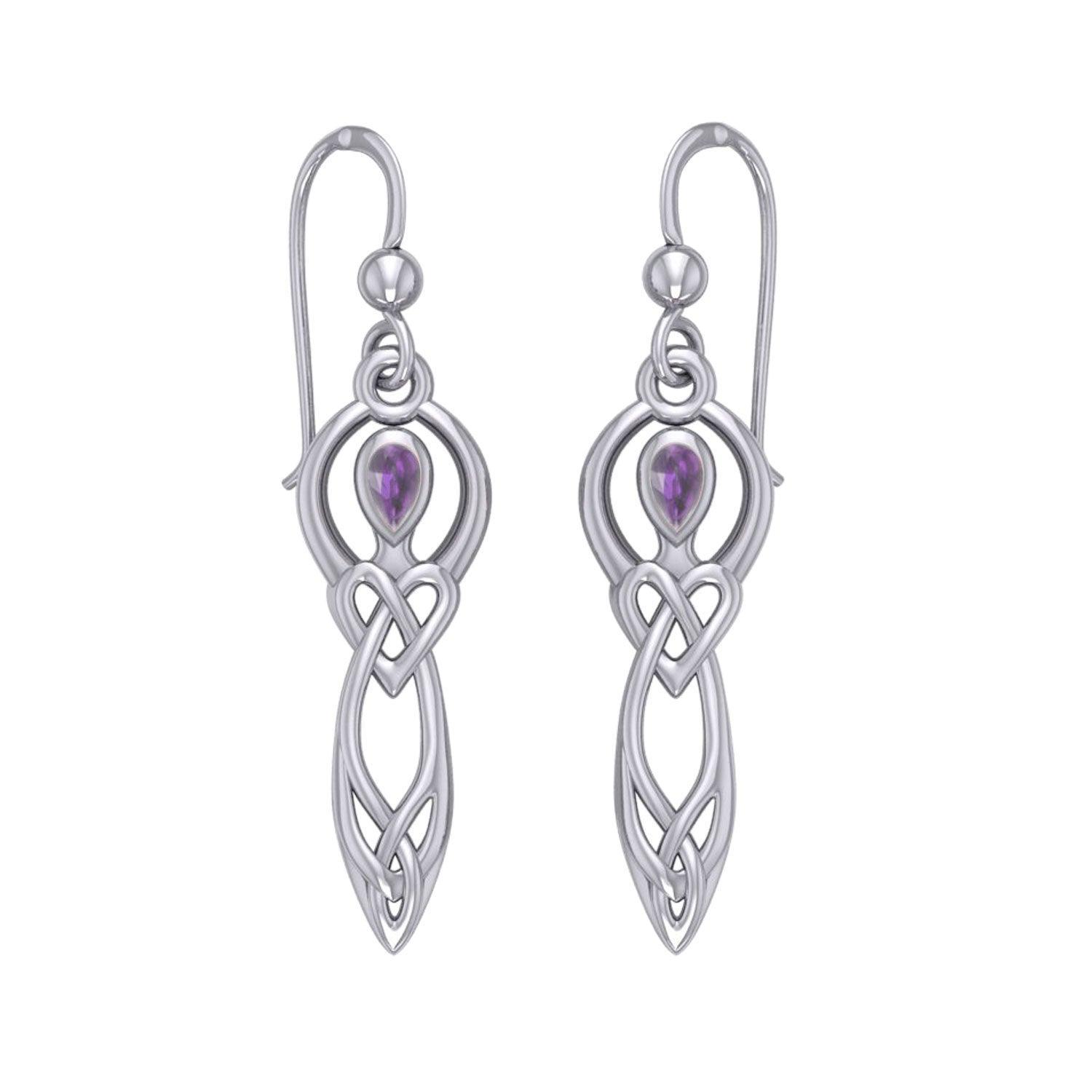 Celtic Knotwork Goddess with Gemstone Silver Earrings TER2051 - peterstone.dropshipping