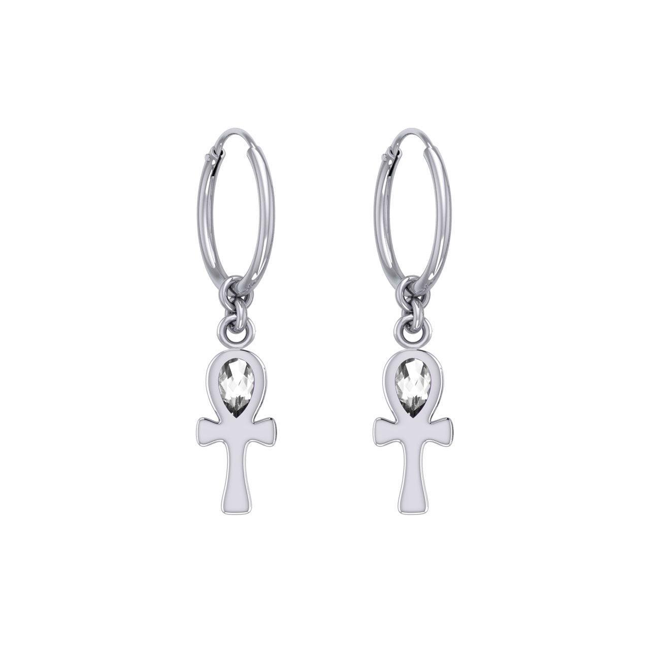 The cross of life ~ Sterling Silver Ankh Hoop Earrings with Gemstone TER2087 - peterstone.dropshipping