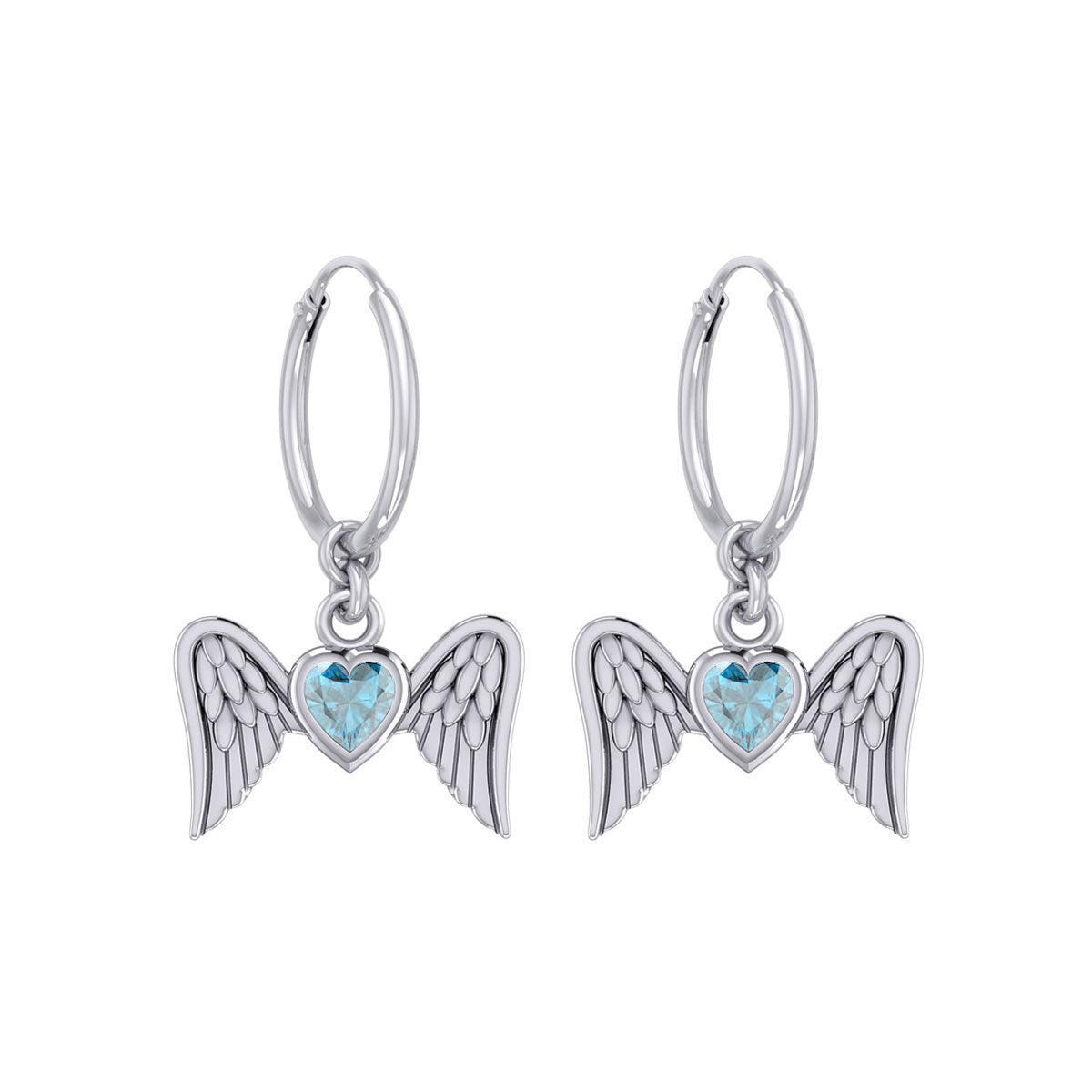 Gemstone Heart and Flying Angel Wings Silver Hoop Earrings TER2103 - peterstone.dropshipping