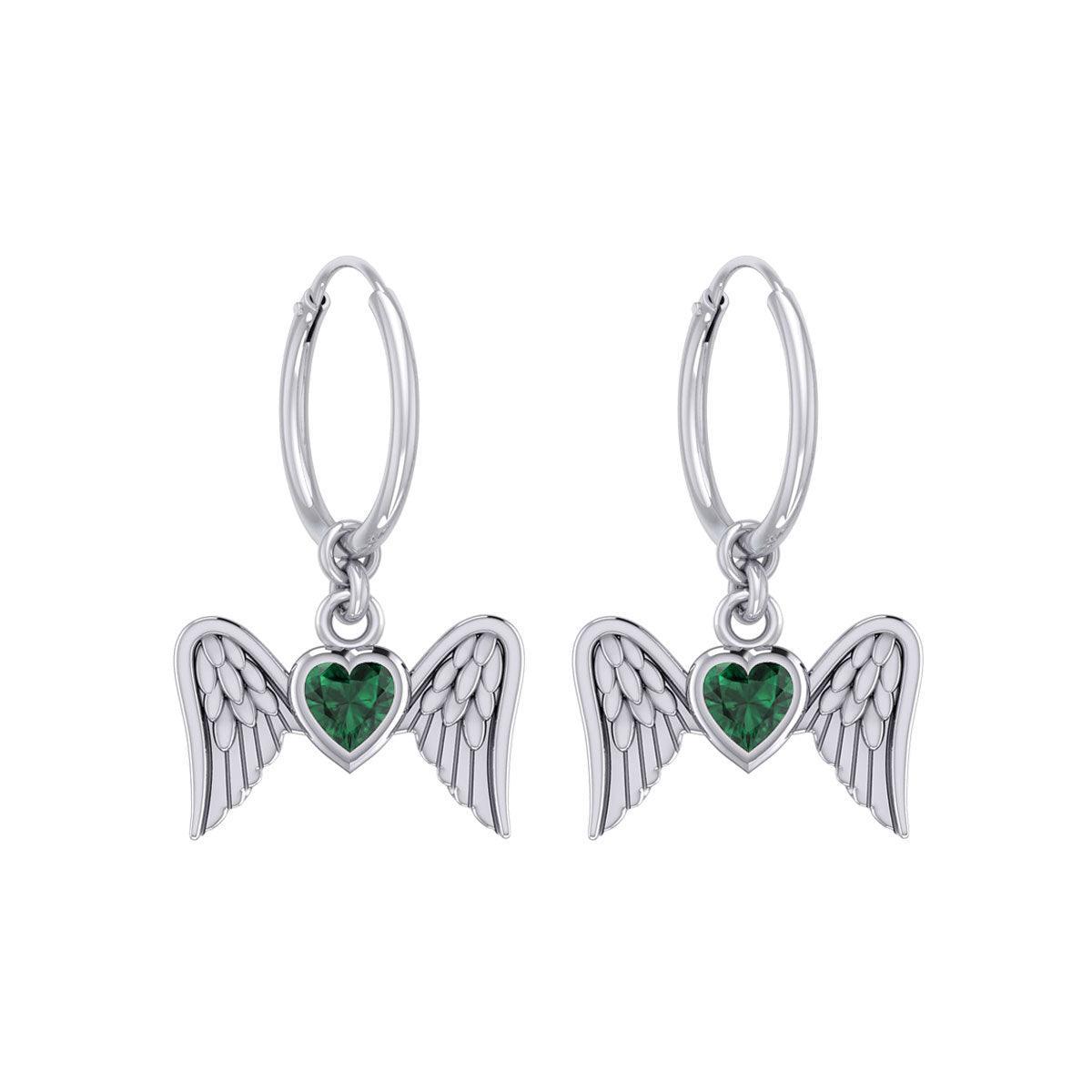 Gemstone Heart and Flying Angel Wings Silver Hoop Earrings TER2103 - peterstone.dropshipping