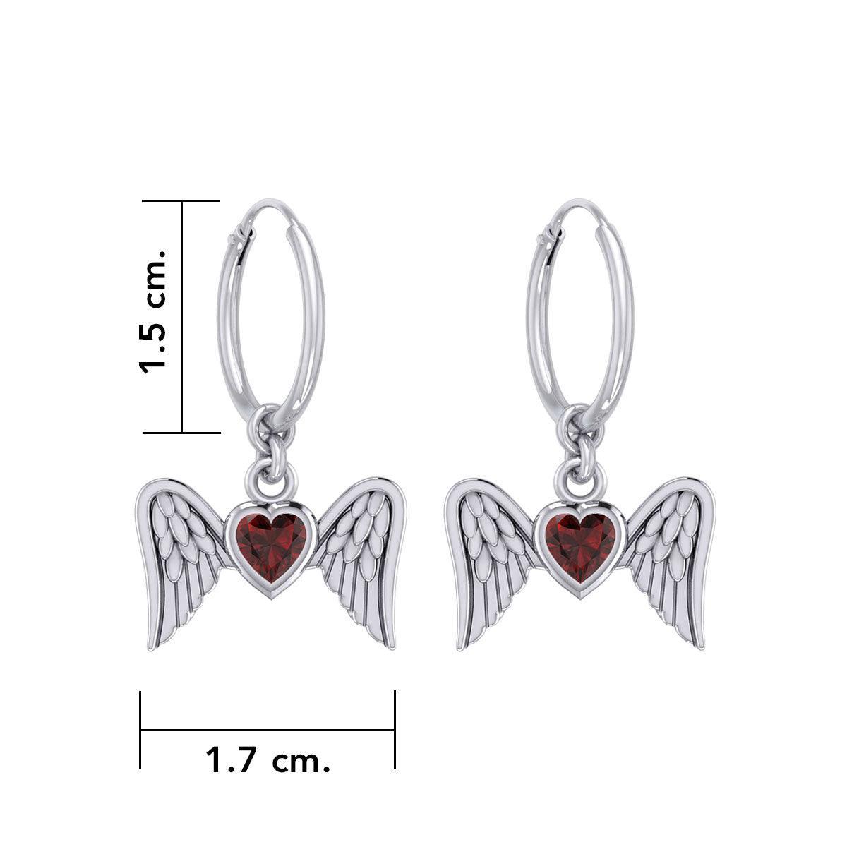 Gemstone Heart and Flying Angel Wings Silver Hoop Earrings TER2103 - peterstone.dropshipping