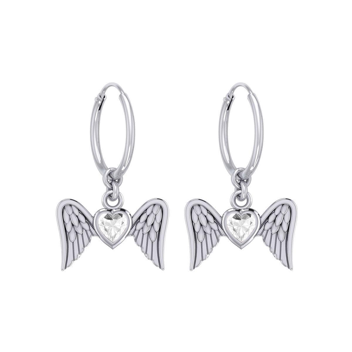 Gemstone Heart and Flying Angel Wings Silver Hoop Earrings TER2103 - peterstone.dropshipping