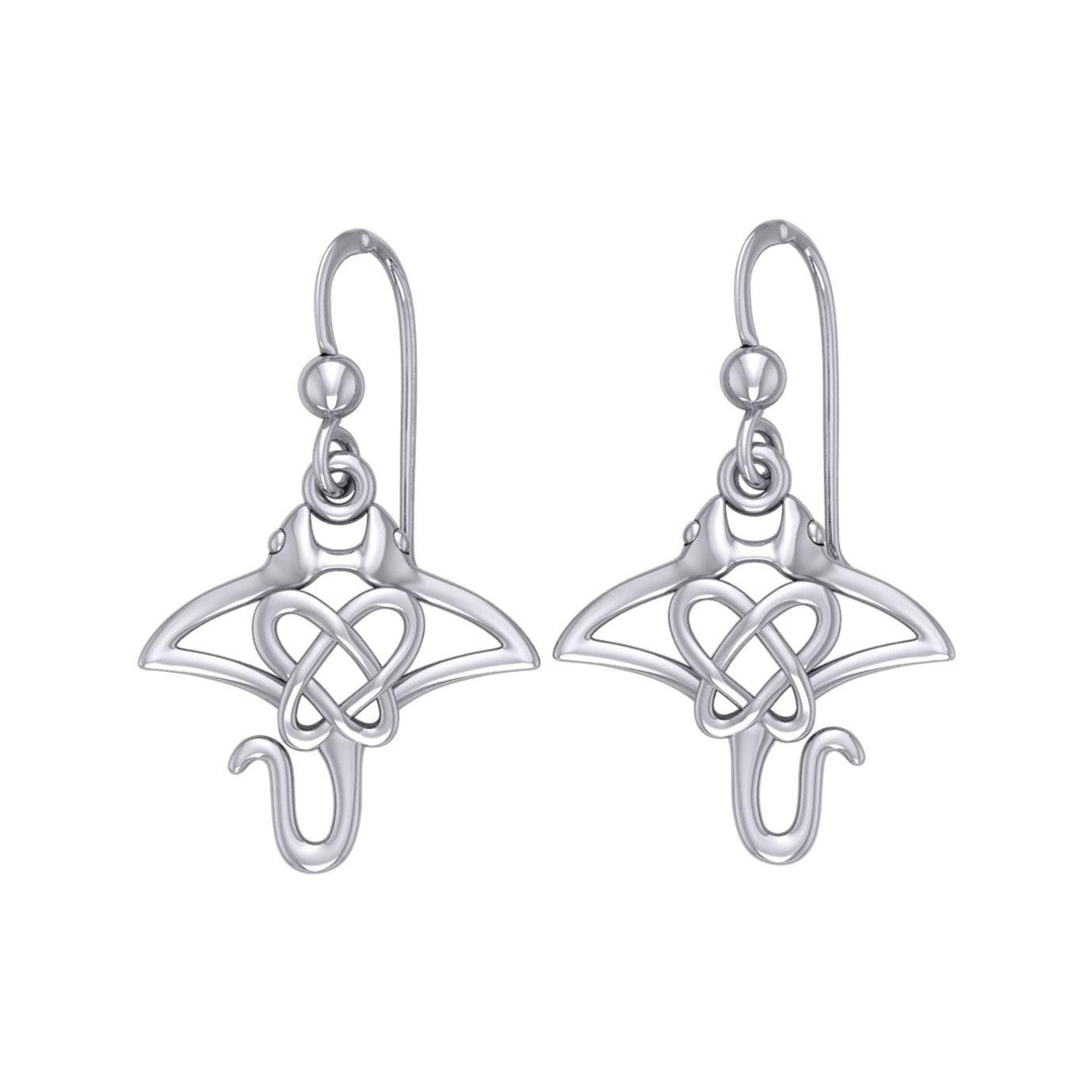 Manta Ray with Celtic Heart in the center Silver Earrings TER2165 - peterstone.dropshipping