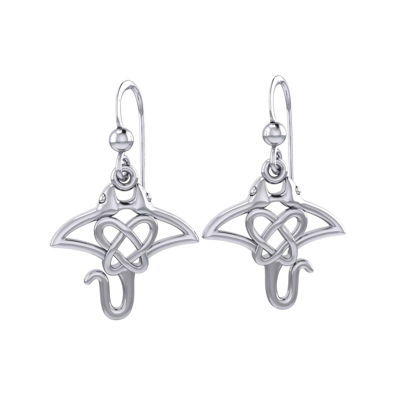 Manta Ray with Celtic Heart in the center Silver Earrings TER2165 - peterstone.dropshipping