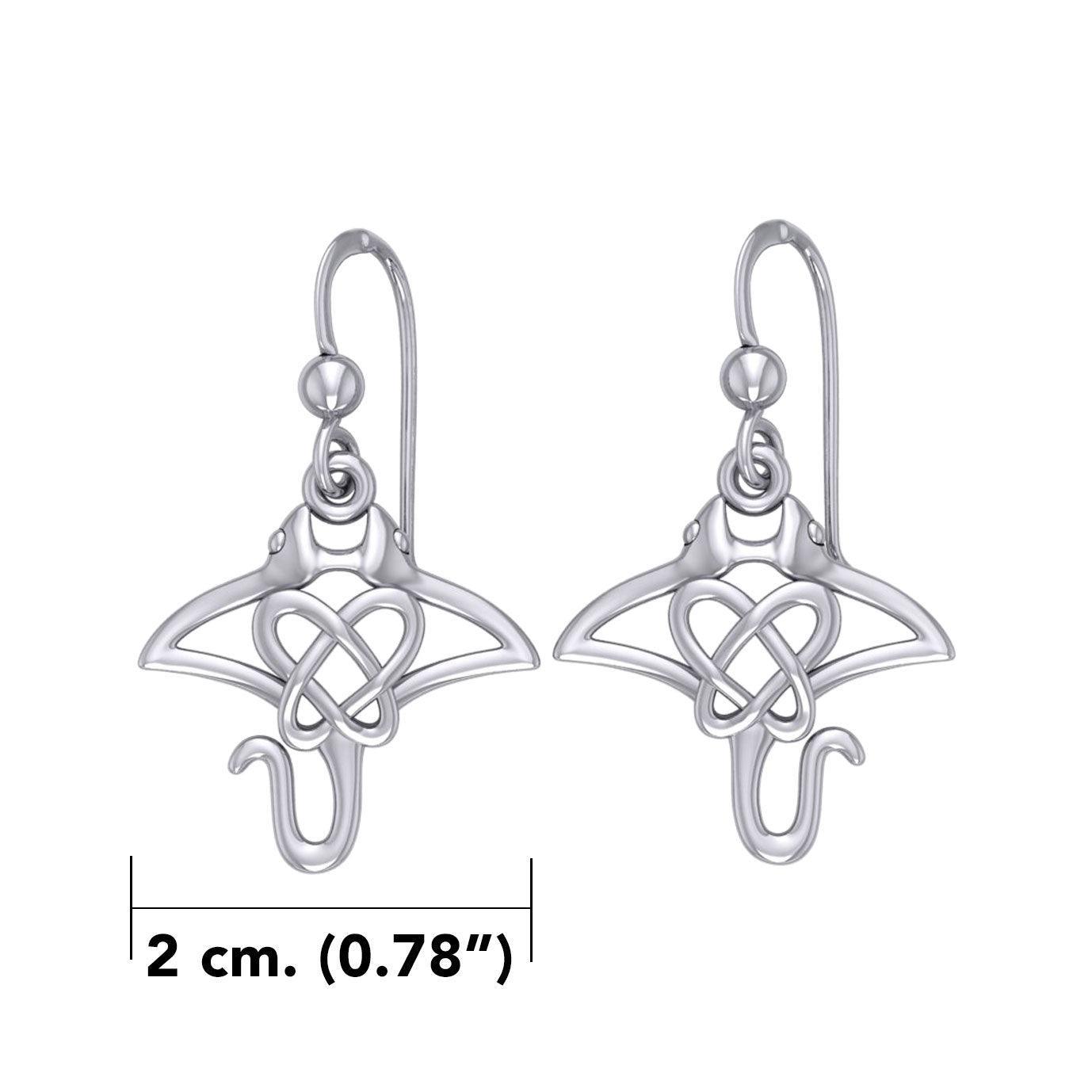 Manta Ray with Celtic Heart in the center Silver Earrings TER2165 - peterstone.dropshipping