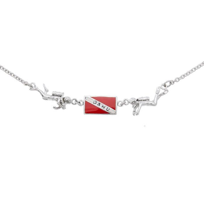 Oahu Island Dive Flag and Dive Equipment Silver Necklace TN244 - peterstone.dropshipping
