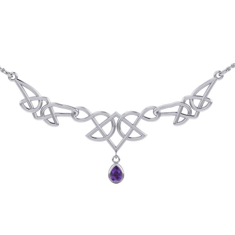 Celtic Knotwork Silver Necklace with Dangling Gemstone TN261 - peterstone.dropshipping