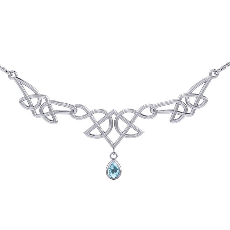 Celtic Knotwork Silver Necklace with Dangling Gemstone TN261 - peterstone.dropshipping