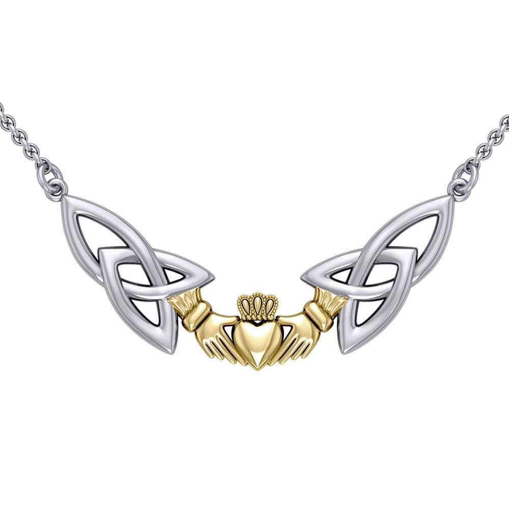 Celtic Trinity Knot Claddagh Silver and Gold Necklace TNV093 - peterstone.dropshipping