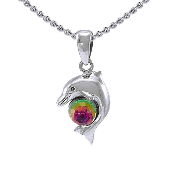 Dolphin and Stone Silver Pendant TP070 Pendant