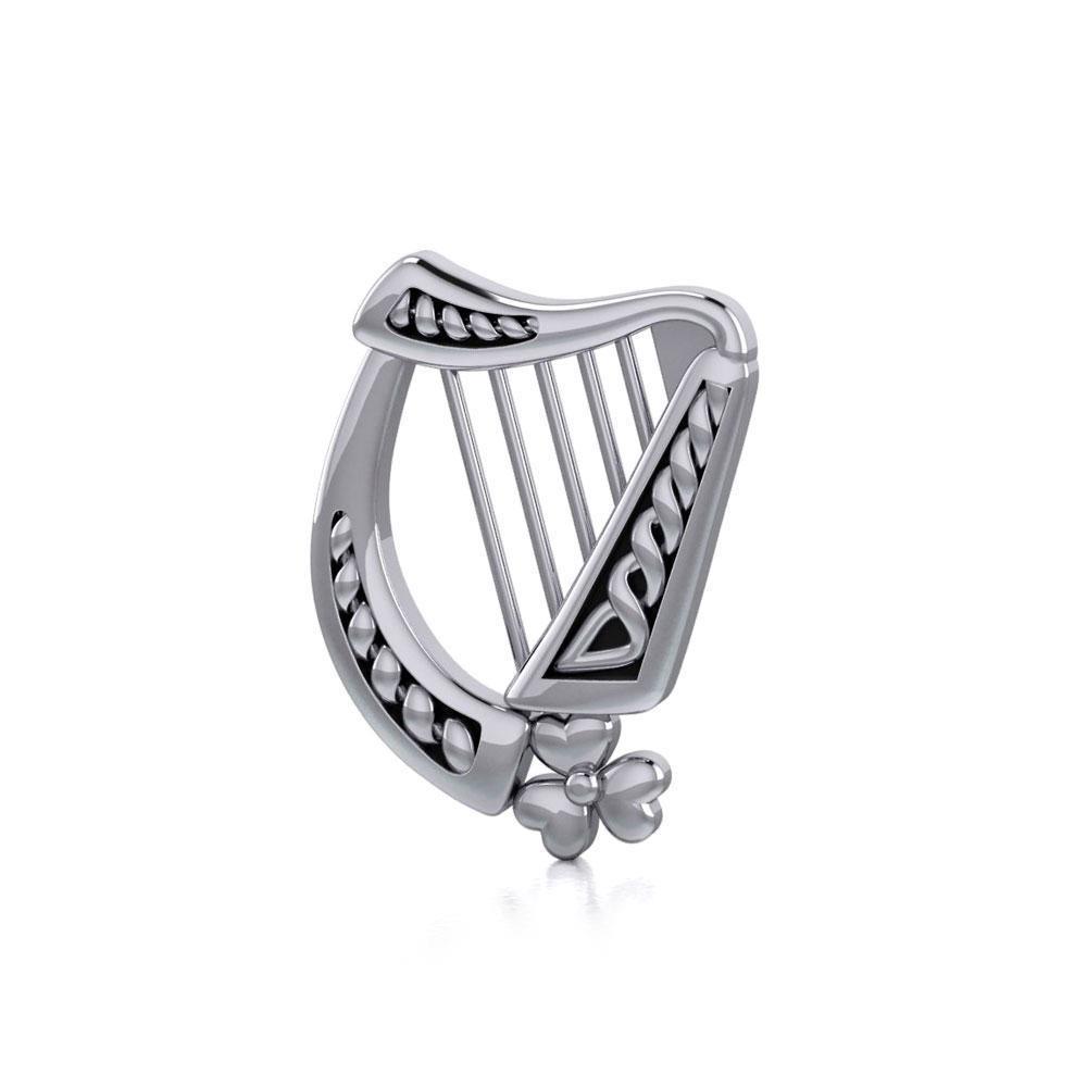 Hear the music of the Celtic Harp adorned with a Shamrock ~ Sterling Silver Pendant Jewelry  TP1125 Pendant