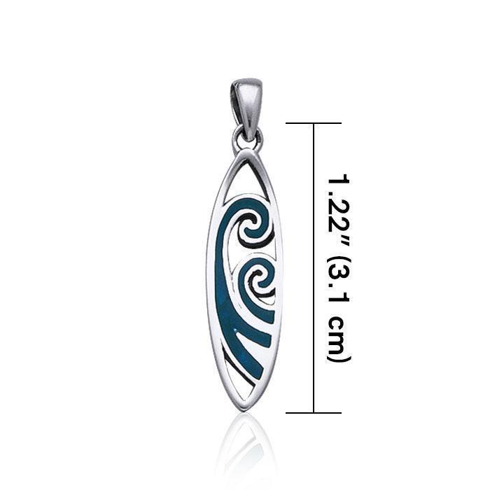 Surfboard with Inlaid Waves ~ Sterling Silver Pendant Jewelry TP2946 Pendant