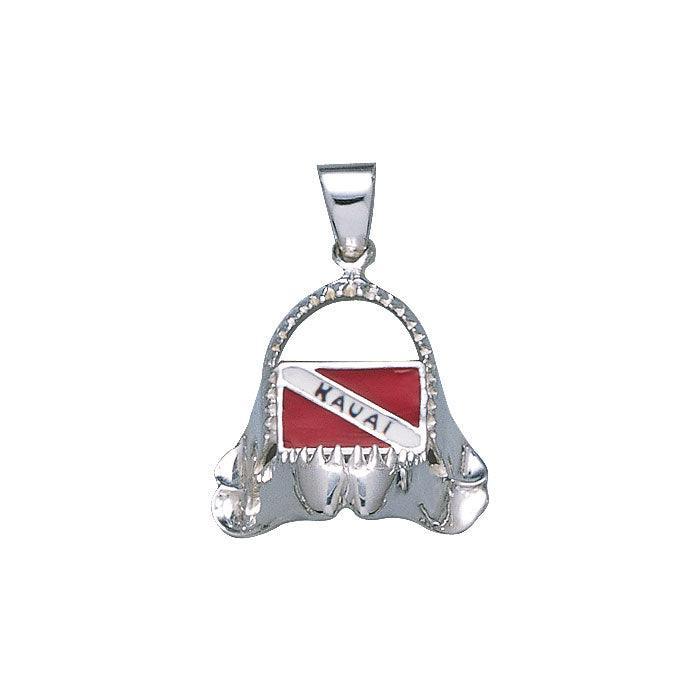 Shark Jaw with Dive Flag and Kauai Island Silver Pendant TP2950 - peterstone.dropshipping