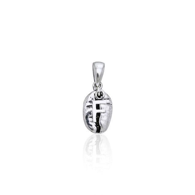 Letter F on Coffee Bean Silver Pendant TP413 Pendant