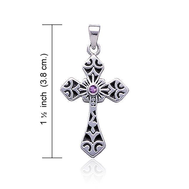 Medieval Cross Silver Pendant with Gemstone TP638 Pendant