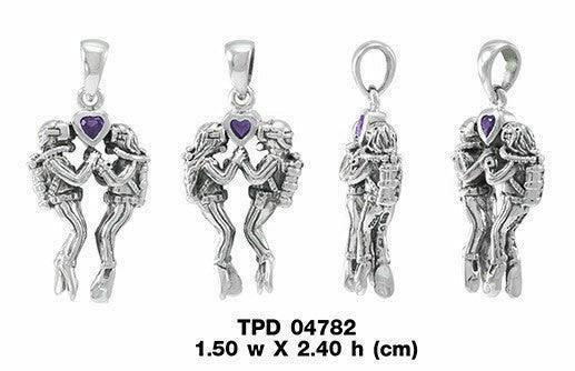 Undersea Lovers Gemstone Sterling Silver Pendant TPD4782 - Natural Amethyst - peterstone.dropshipping