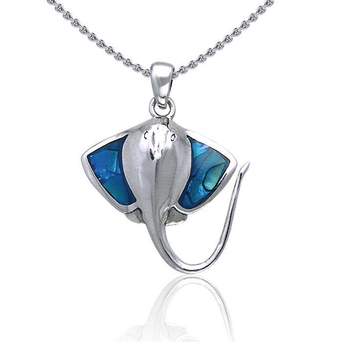 Excellent Maneuver on the Sea ~ Sterling Silver Inlaid Stingray Pendant TPD050 Pendant