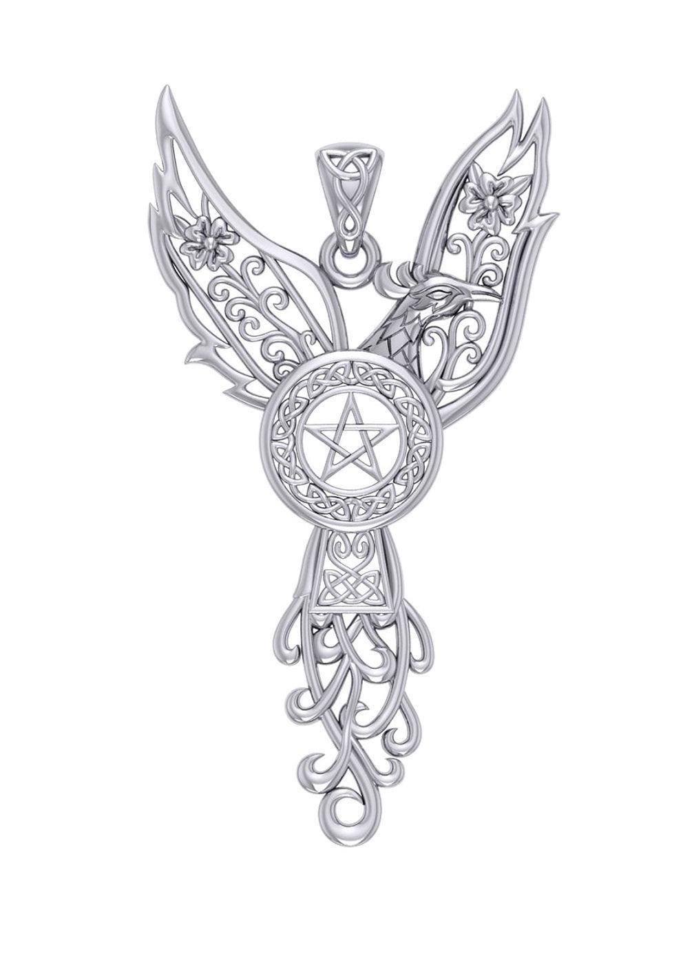 Celtic Phoenix with Pentacle Silver Pendant TPD5906 - peterstone.dropshipping