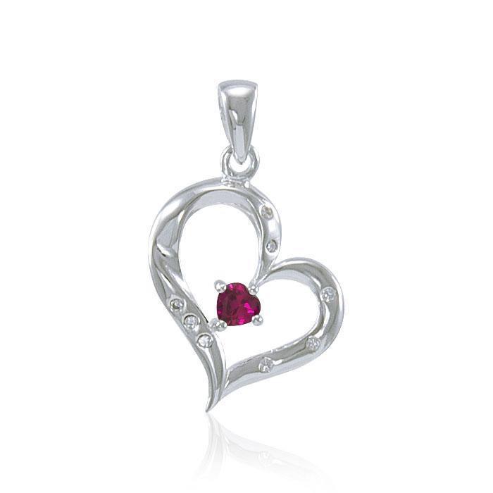 Elegant Heart Silver Pendant with Gemstone TPD2962 Pendant