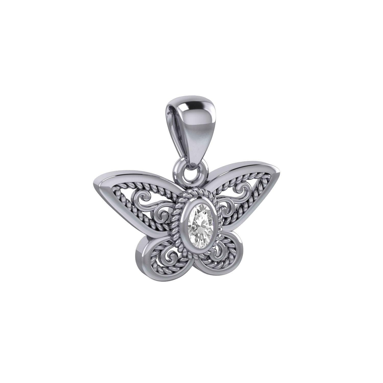 Life colorful transformation ~ Sterling Silver Jewelry Butterfly Pendant with Gemstone TPD3685 - peterstone.dropshipping