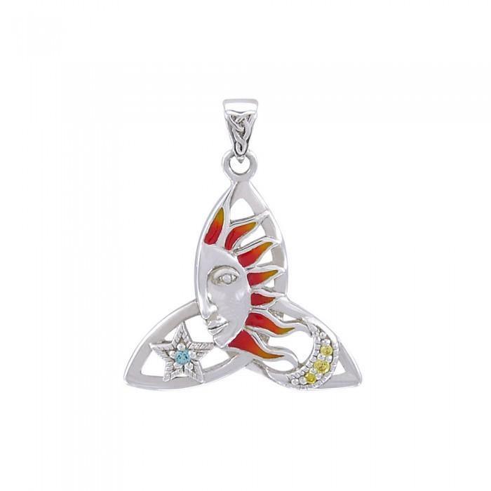 Enameled Celtic Sun on Trinity Knot Sterling Silver with Gemstone Pendant TPD4359 - peterstone.dropshipping