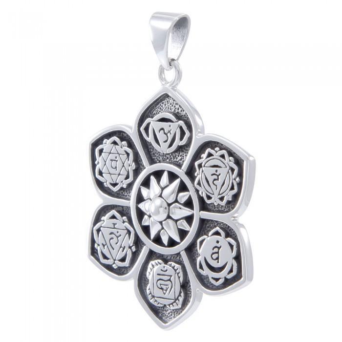 Large Chakra Symbols Sterling Silver Pendant TPD4794