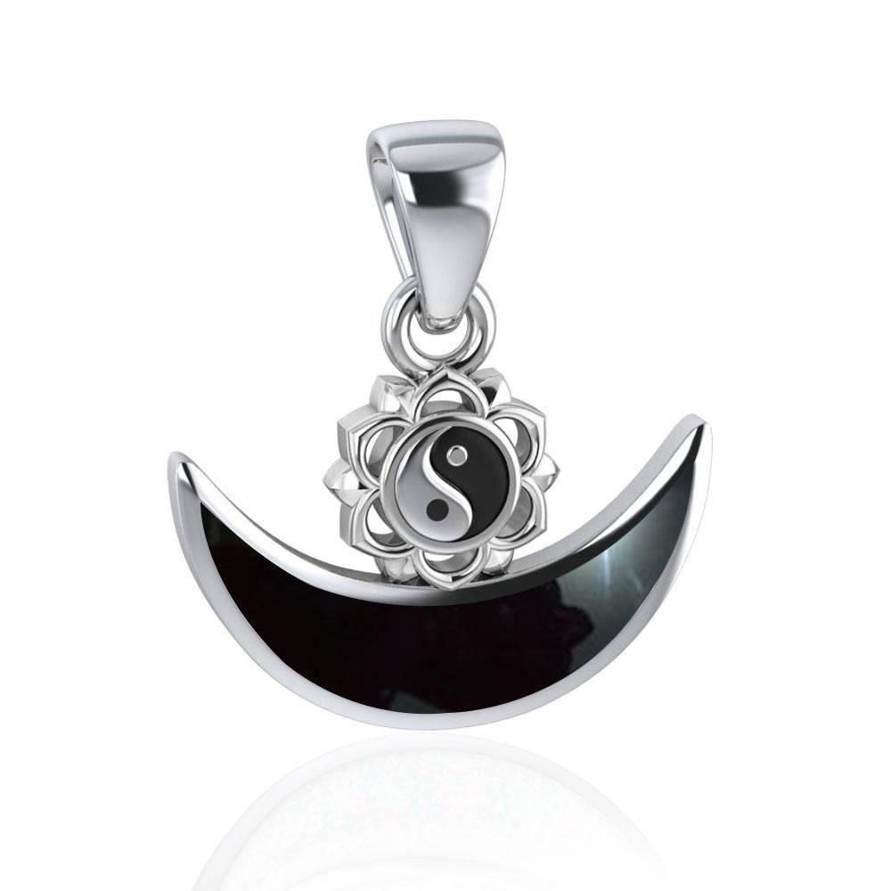 Yin Yang Symbol with inlaid Crescent Moon Sterling Silver Pendant TPD4954 Pendant