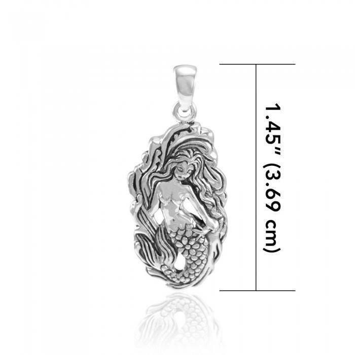 Mermaid Goddess with Wave Sterling Silver Pendant