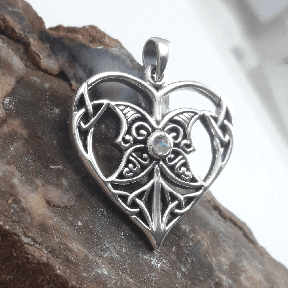 Celtic Triple Goddess Love Peace Sterling Silver Pendant with Gemstone TPD5105 - Wholesale Jewelry