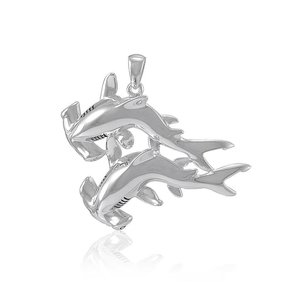 Double Hammerhead Shark Silver Pendant TPD5202 Pendant